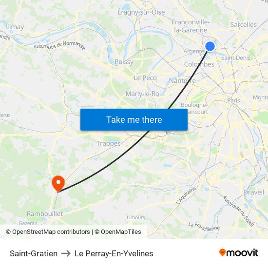 Saint-Gratien to Le Perray-En-Yvelines map