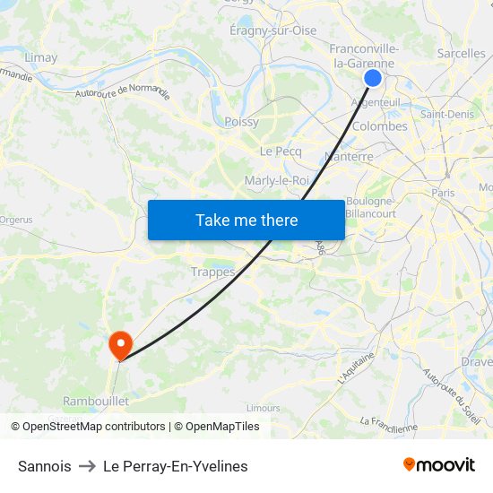 Sannois to Le Perray-En-Yvelines map