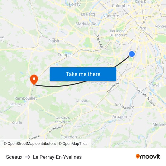 Sceaux to Le Perray-En-Yvelines map