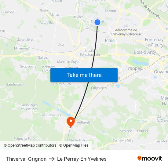 Thiverval-Grignon to Le Perray-En-Yvelines map