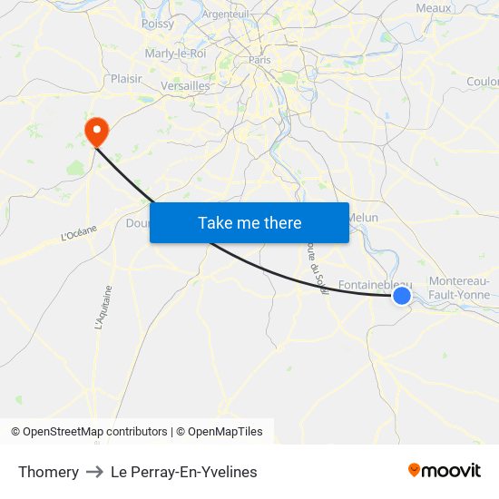 Thomery to Le Perray-En-Yvelines map