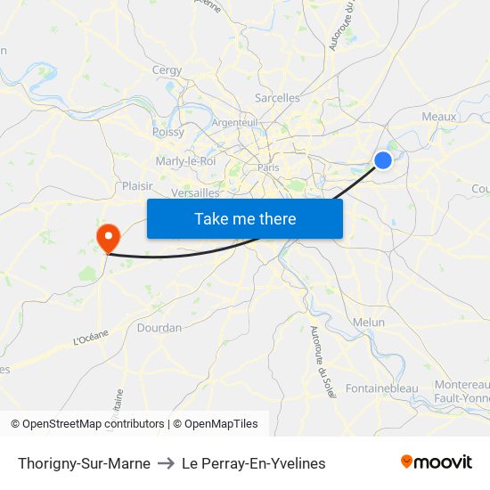 Thorigny-Sur-Marne to Le Perray-En-Yvelines map
