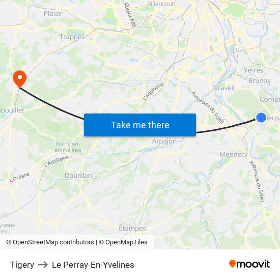 Tigery to Le Perray-En-Yvelines map
