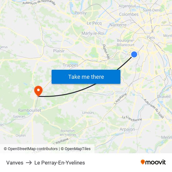 Vanves to Le Perray-En-Yvelines map