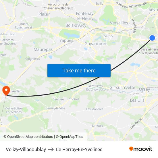 Velizy-Villacoublay to Le Perray-En-Yvelines map