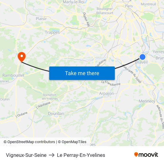 Vigneux-Sur-Seine to Le Perray-En-Yvelines map
