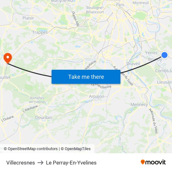 Villecresnes to Le Perray-En-Yvelines map