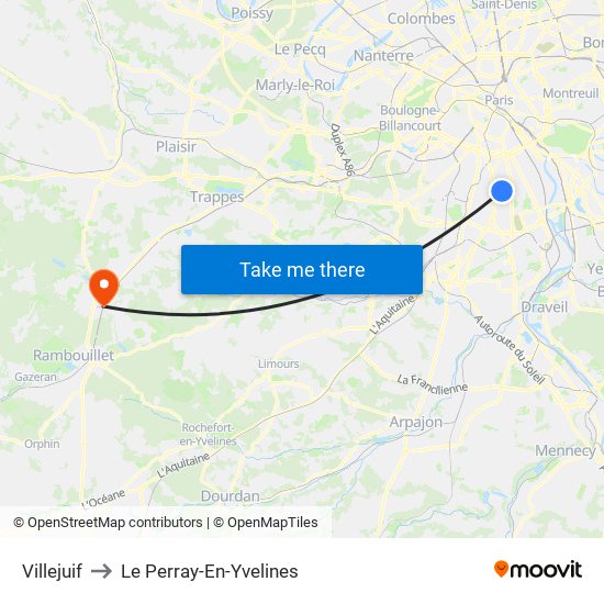 Villejuif to Le Perray-En-Yvelines map