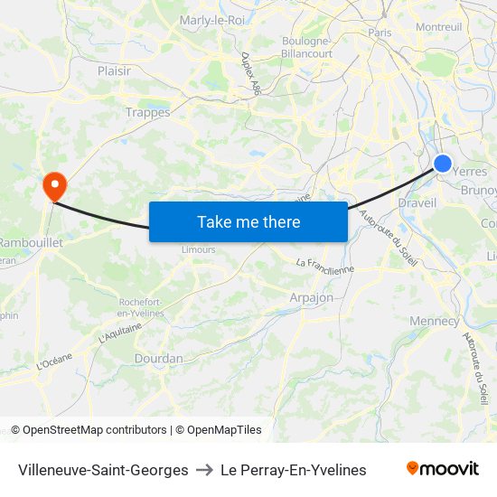 Villeneuve-Saint-Georges to Le Perray-En-Yvelines map