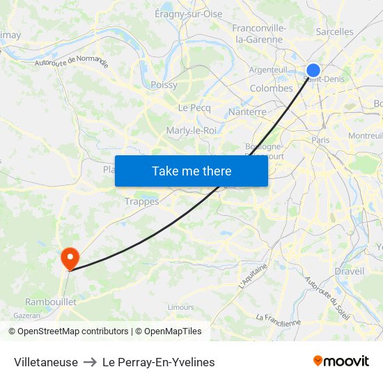 Villetaneuse to Le Perray-En-Yvelines map