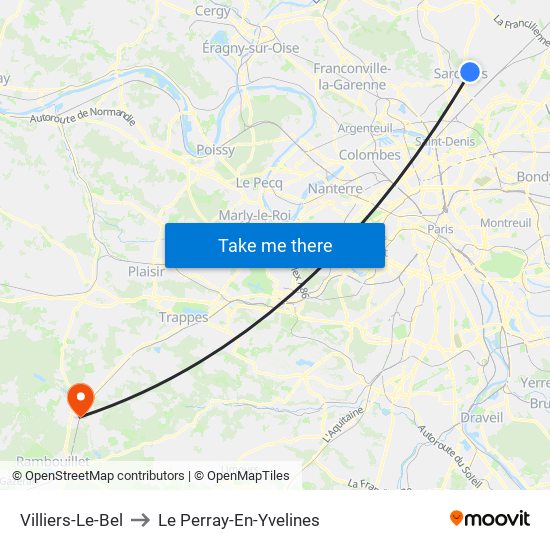 Villiers-Le-Bel to Le Perray-En-Yvelines map