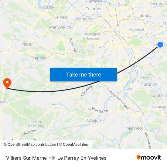 Villiers-Sur-Marne to Le Perray-En-Yvelines map