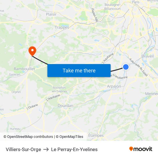 Villiers-Sur-Orge to Le Perray-En-Yvelines map