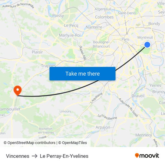 Vincennes to Le Perray-En-Yvelines map