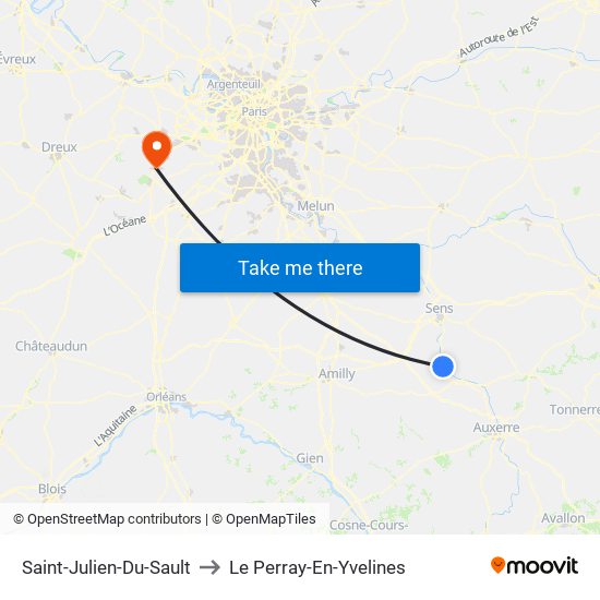 Saint-Julien-Du-Sault to Le Perray-En-Yvelines map