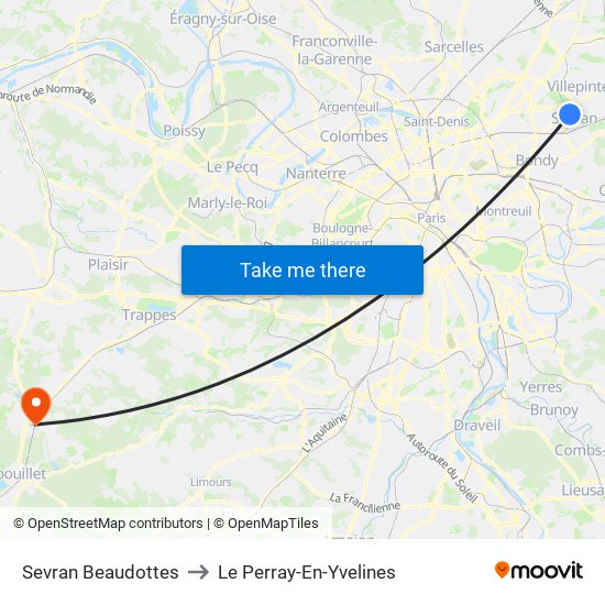 Sevran Beaudottes to Le Perray-En-Yvelines map
