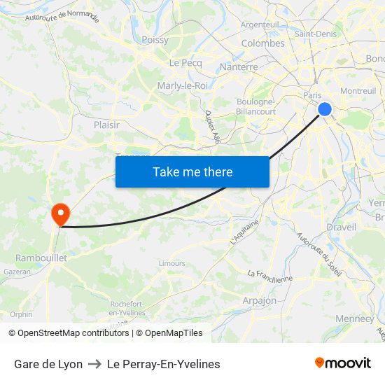 Gare de Lyon to Le Perray-En-Yvelines map