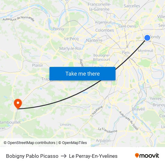Bobigny Pablo Picasso to Le Perray-En-Yvelines map