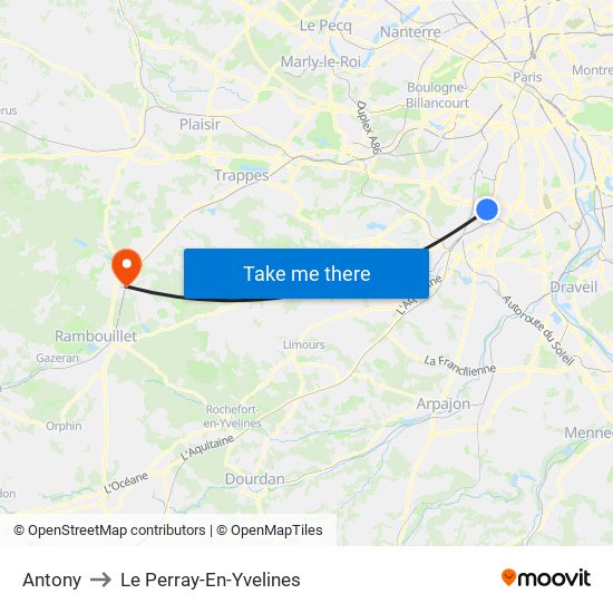 Antony to Le Perray-En-Yvelines map