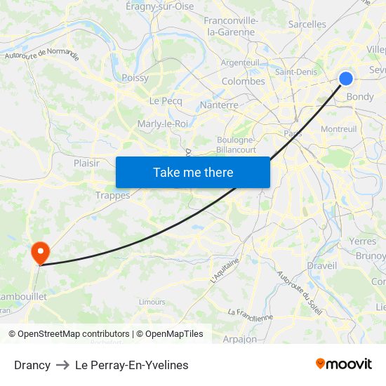 Drancy to Le Perray-En-Yvelines map