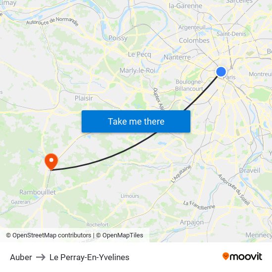Auber to Le Perray-En-Yvelines map