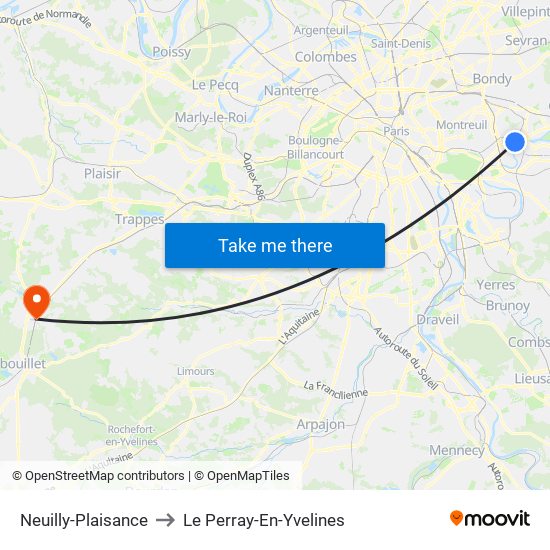 Neuilly-Plaisance to Le Perray-En-Yvelines map