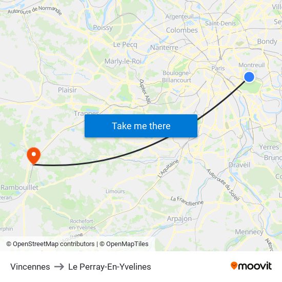 Vincennes to Le Perray-En-Yvelines map