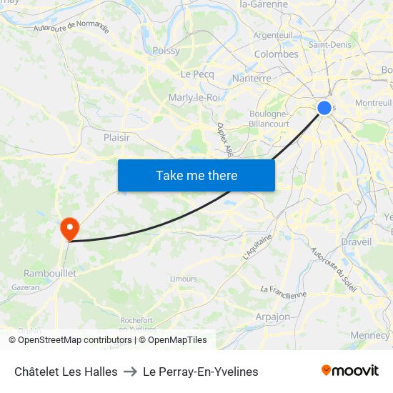 Châtelet Les Halles to Le Perray-En-Yvelines map