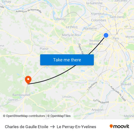 Charles de Gaulle Etoile to Le Perray-En-Yvelines map