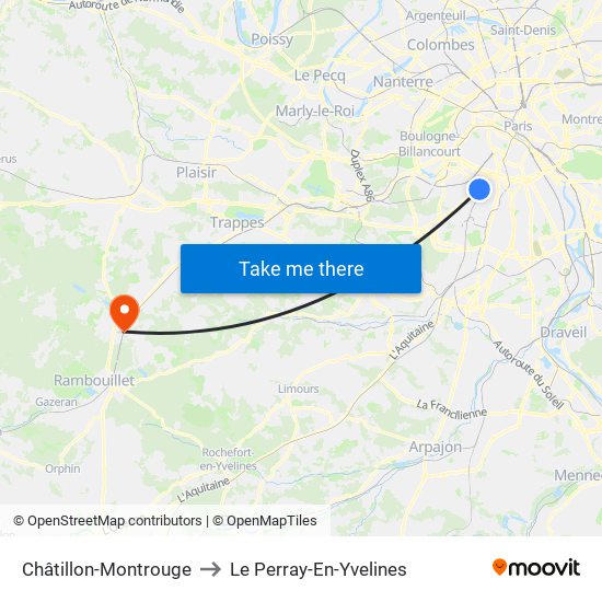 Châtillon-Montrouge to Le Perray-En-Yvelines map