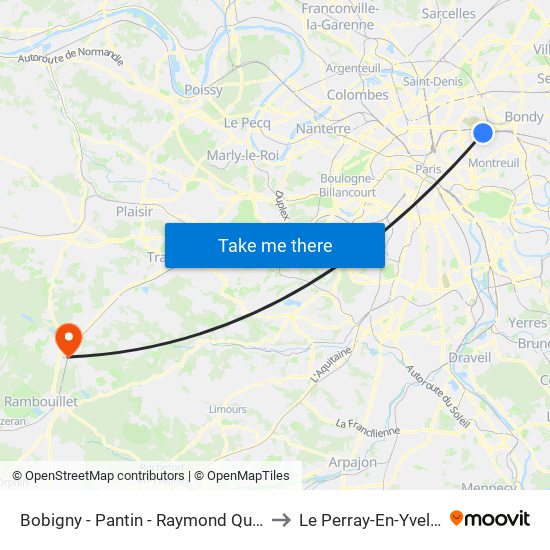 Bobigny - Pantin - Raymond Queneau to Le Perray-En-Yvelines map