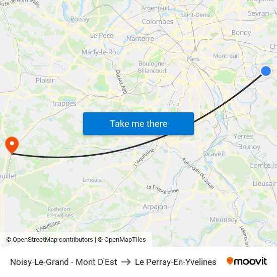 Noisy-Le-Grand - Mont D'Est to Le Perray-En-Yvelines map