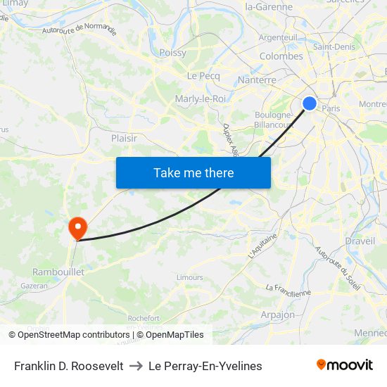 Franklin D. Roosevelt to Le Perray-En-Yvelines map