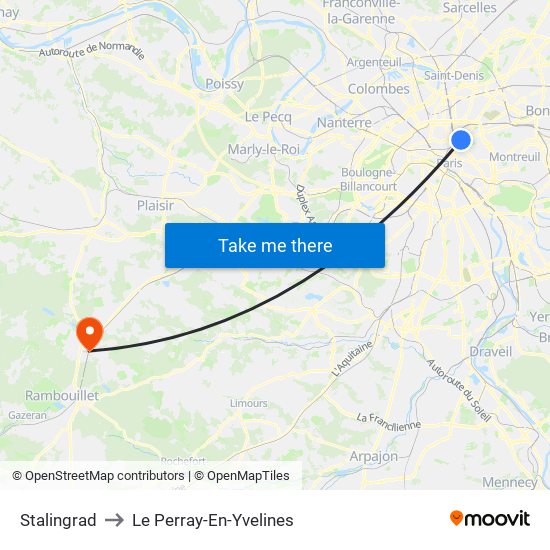 Stalingrad to Le Perray-En-Yvelines map