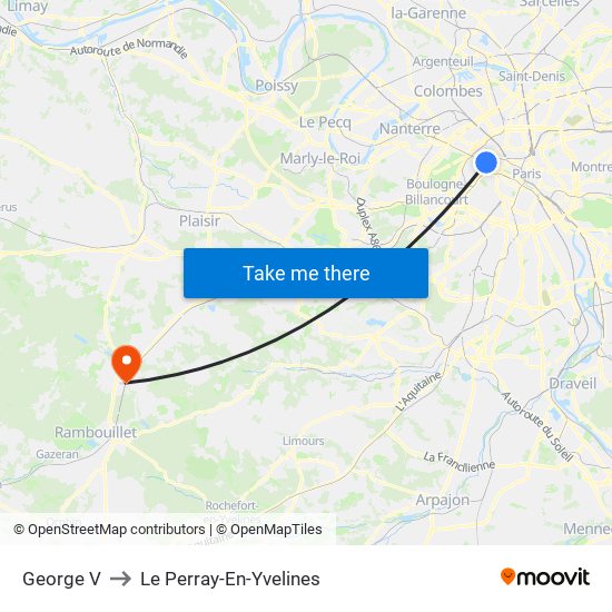 George V to Le Perray-En-Yvelines map
