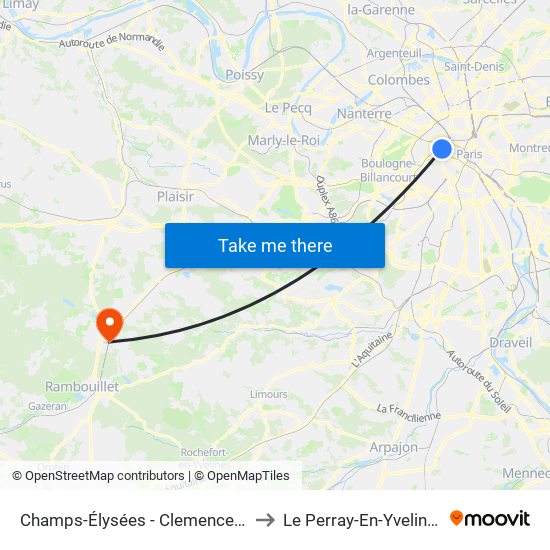 Champs-Élysées - Clemenceau to Le Perray-En-Yvelines map