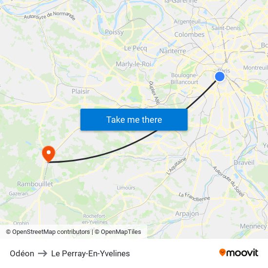 Odéon to Le Perray-En-Yvelines map