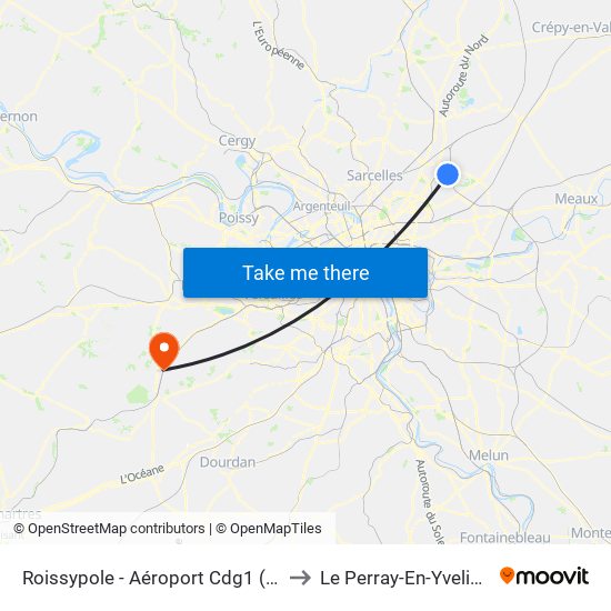 Roissypole - Aéroport Cdg1 (D3) to Le Perray-En-Yvelines map