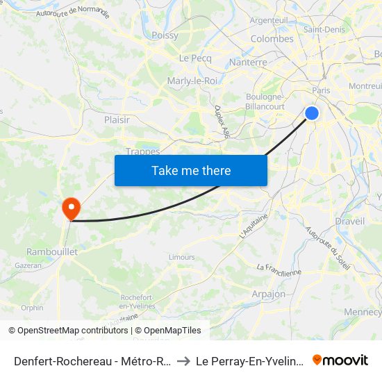 Denfert-Rochereau - Métro-Rer to Le Perray-En-Yvelines map