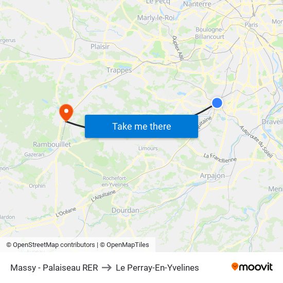 Massy - Palaiseau RER to Le Perray-En-Yvelines map