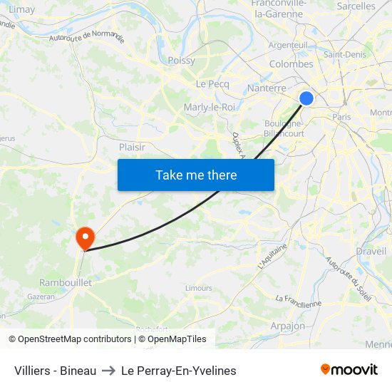 Villiers - Bineau to Le Perray-En-Yvelines map