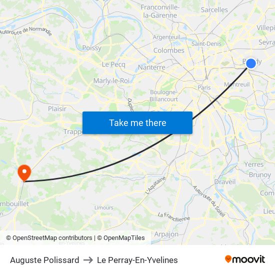 Auguste Polissard to Le Perray-En-Yvelines map