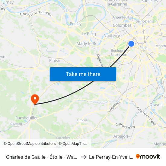 Charles de Gaulle - Étoile - Wagram to Le Perray-En-Yvelines map