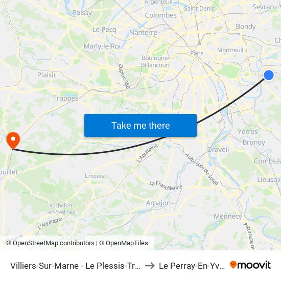 Villiers-Sur-Marne - Le Plessis-Trévise RER to Le Perray-En-Yvelines map