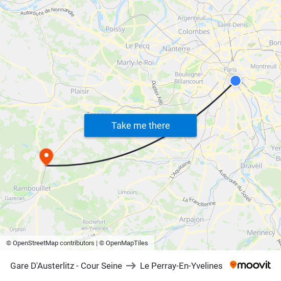 Gare D'Austerlitz - Cour Seine to Le Perray-En-Yvelines map