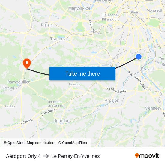 Aéroport Orly 4 to Le Perray-En-Yvelines map
