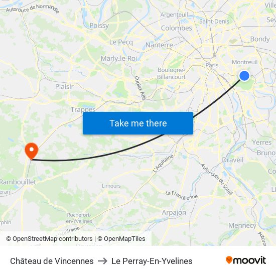 Château de Vincennes to Le Perray-En-Yvelines map
