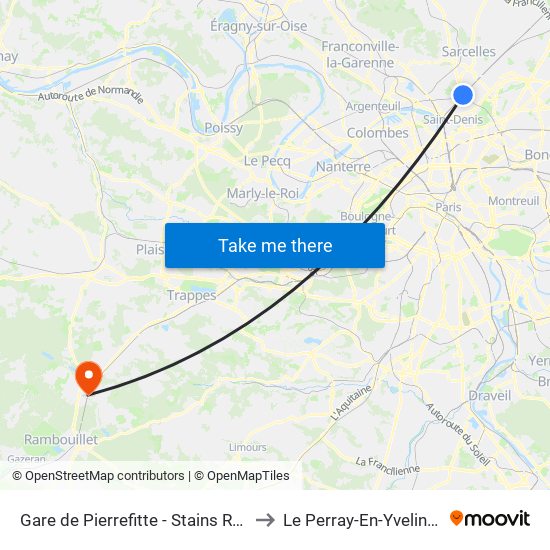 Gare de Pierrefitte - Stains RER to Le Perray-En-Yvelines map