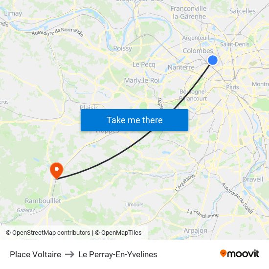 Place Voltaire to Le Perray-En-Yvelines map