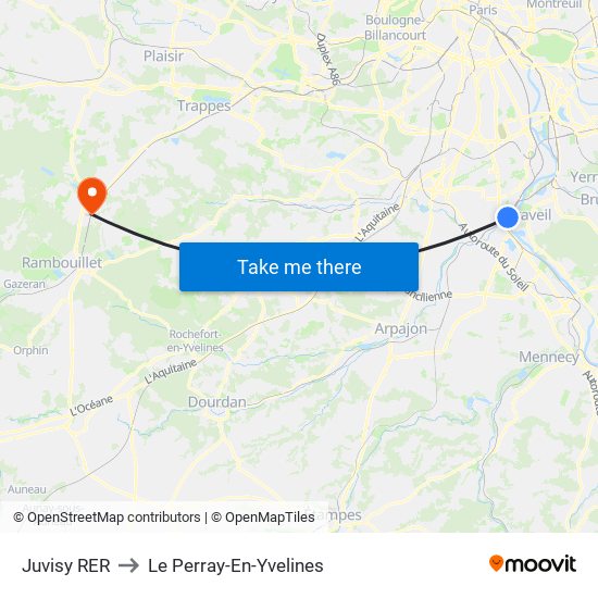 Juvisy RER to Le Perray-En-Yvelines map